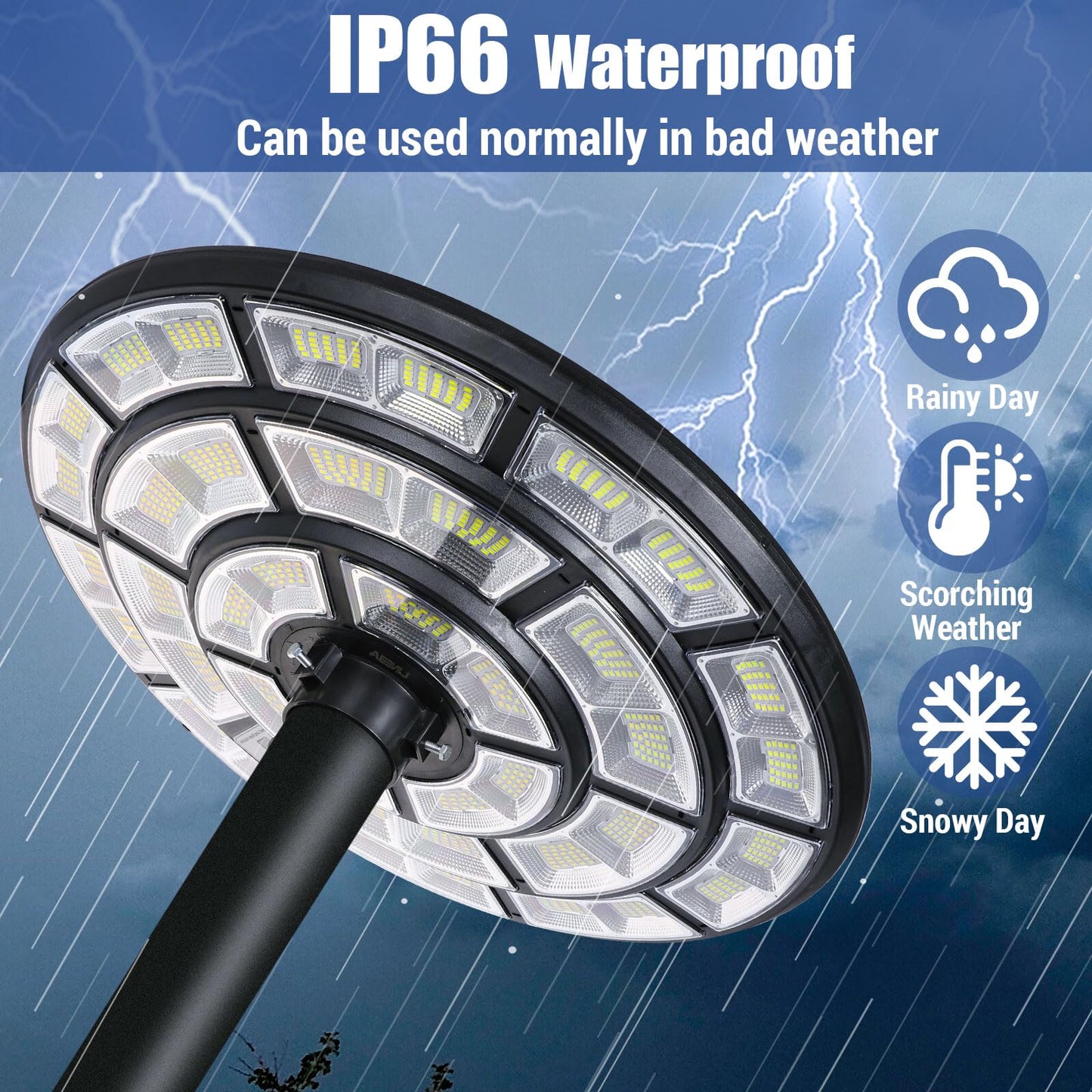 11000W Round Solar Street Lights Outdoor - Waterproof Commercial Solar Parking Lot Lights Dusk to Dawn & Motion Sensor, Solar Powered Post lamp with Remote for Outside Parking Lot Pool Yard-2 Pack