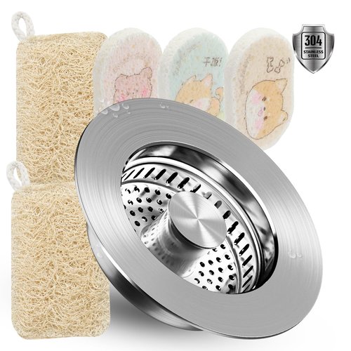 Upgraded 3 in 1 Kitchen Sink Drain Strainer & Stopper 304 Stainless Steel Pop Up, Anti Clogging Basket, Fits US Standard 3-1/2'' Drain Hole (SUS304 Brushed, Silver)