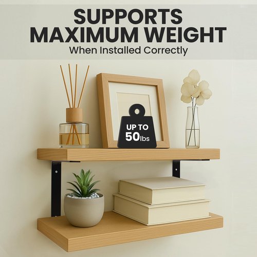 MKsteelco Black Double Metal Shelf Brackets 10 inch x 8 Inch - C Shape, 1/4” Thick, Heavy Duty Floating Shelf Brackets for Wood, Oil Coated Rust Resistant