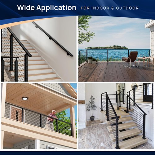 2 Pack 7FTx 2-3/8"x1-3/16 Aluminum Black Handrail with Nylon End Caps Self Drilling Screws, Rectangular Handrail Cuttable Flat Top Rail for Deck Stair Railing Indoor Outdoor Cable Railing System