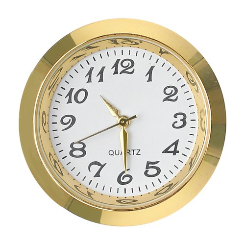 Mini Clock Insert Replacement Face, Fit 35mm (1.38") Hole Diameter, Round Inner Crystal Miniature Clock, Quartz Numeral Movement Metal Gold Tone Bezel Supplies for DIY Repair Craft Easy to Read (1PC)