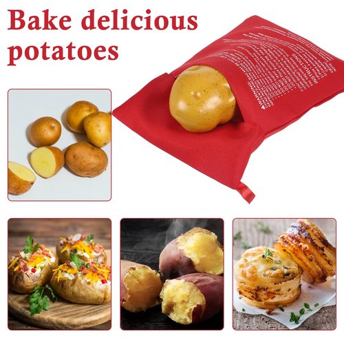 4 Pcs Baked Potato Microwave Bag Reusable Microwave Cooker Pouch Potato Bag Quick-Cook Easy Kitchen Gadget Cooker for Fluffy Sweet Potatoes Red Baked Pouch