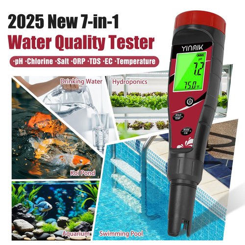 pH Chlorine Meter Digital Salinity pH Tester for Saltwater Pool Salt Reader for Fish Tank Koi Pond TDS Test Pen All in One pH CL Salt ORP EC TDS Temp Monitor Hydroponic pH Conductivity PPM Tester