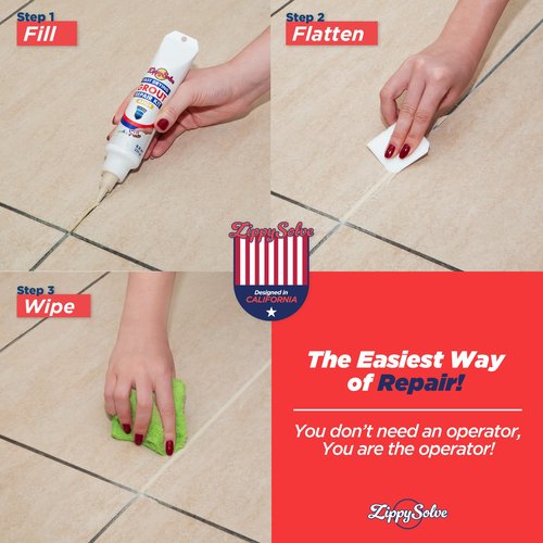 ZippySolve Tile Grout, Repair Kit, Restore & Renew Tile Joints Line, Fast Drying Tile Grout Paint Squeeze Tube for Bathroom Shower Kitchen Floor, Waterproof (8.8 oz, Beige)