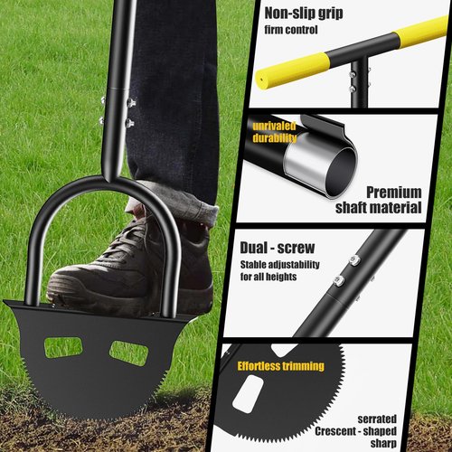 Manual Lawn Edger Tool, 42.1 Inch Half Moon Edger Lawn Tool with Non-Slip T-Handle and Wider Foot Pedal, Serrated Lawn Edger Tool for Trimming Lawn Lines at The Edge of a Driveway