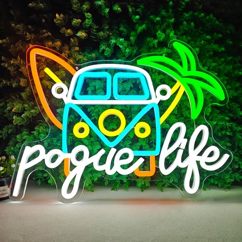 Vveikea Pogue Life Neon Sign Dimmable Out Banks Neon Lights for Bedroom Us Teen Tv Show Led Sign Summer Bus Van Neon Lights Suitable Dorm Office Home Led Wall Decor