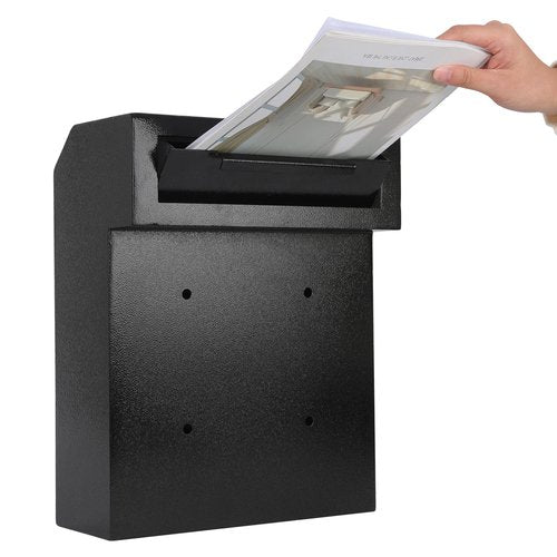 xydled Heavy Duty Mail Box with Key Lock, 15''x12''x6'', Locking Metal Mailbox Door Mounted, Through The Door Safe Locking Drop Box, Black
