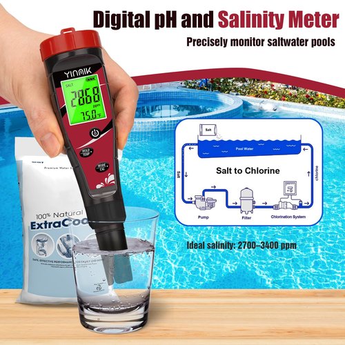 pH Chlorine Meter Digital Salinity pH Tester for Saltwater Pool Salt Reader for Fish Tank Koi Pond TDS Test Pen All in One pH CL Salt ORP EC TDS Temp Monitor Hydroponic pH Conductivity PPM Tester
