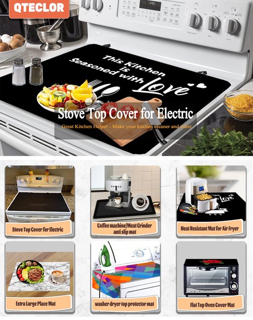 QTECLOR Stove Top Covers, Extra Large Stove Top Cover for Electric, Anti-Slip Waterproof Mat for Glass Stove Top Protector Flat Top Oven Cover Mat Multipurpose Foldable Cooktop Cover, QTE-2023