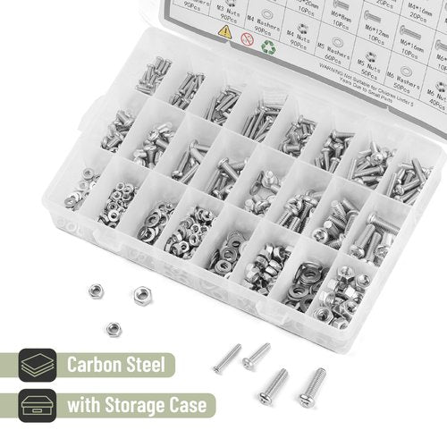 Mr. Pen- Nuts and Bolts Assortment Kit, 550 pcs, Carbon Steel M3 M4 M5 Phillips Pan Head Assorted Nuts and Bolts, Machine Screw Assortment Kit with Clear Storage Box