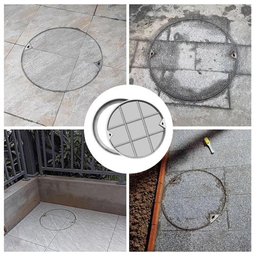Round Invisible Sewage Basin Cover with Hook, 12/16/20/24/28/31 in Recessed Stainless Steel Manhole Cover, Septic Tank Lid Replacement for Garden/Patio/Parks(80cm/31.5in)