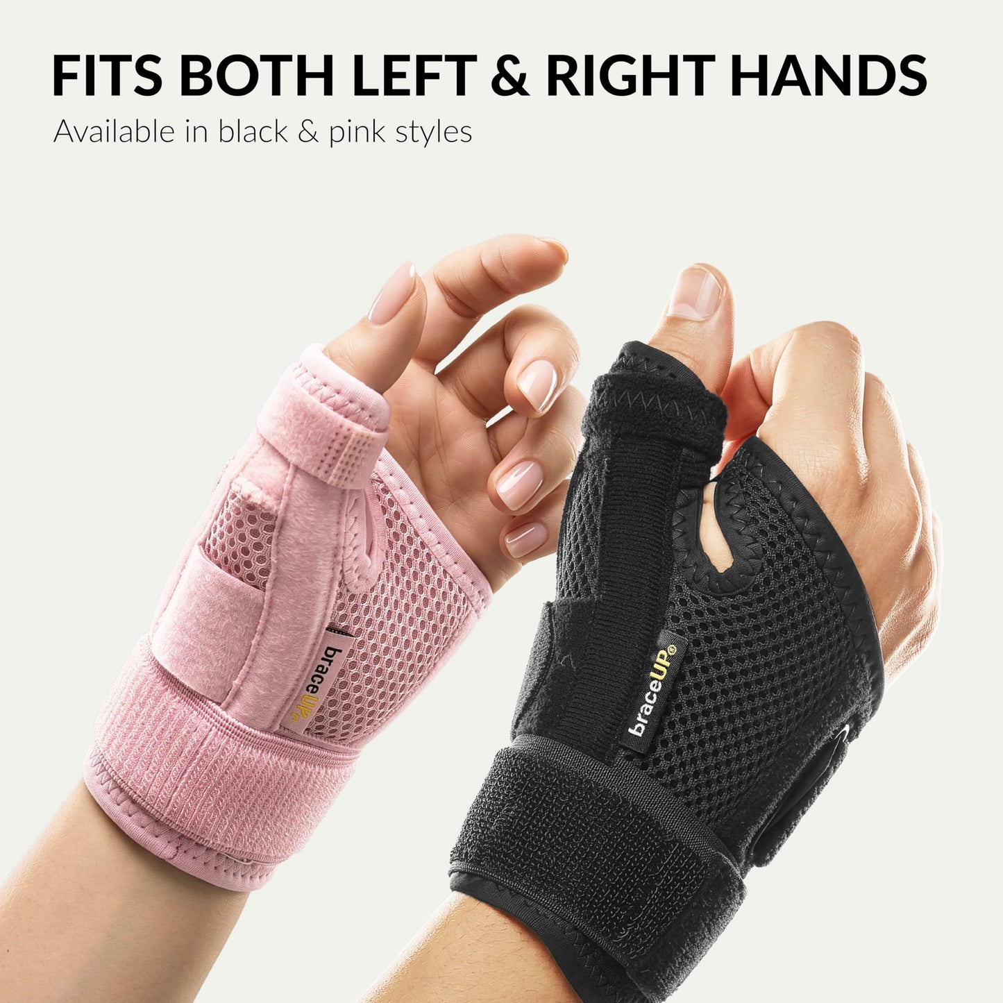 BraceUP Thumb Splint Brace Right Left Hand Women and Men, Spica Splint, CMC Thumb Brace with Thumb Support, for Arthritis, Tendonitis, Carpal Tunnel Pain Relief and Thumb Sprain (Pink)