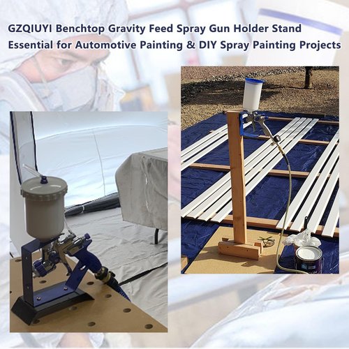 Heavy-Duty HVLP Spray Gun Stand with Magnetic Cup Holder, Wall/Desktop Gravity Feed Spray Gun Holder, Universal Fit for DeVilbiss, Fuji, Wagner, Anti-Rust & Adjustable for Car Painting & DIY (Blue)