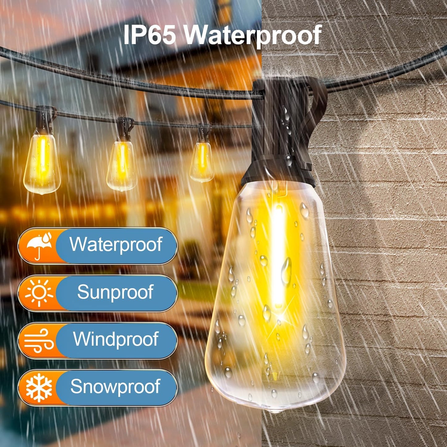 MGVIH Outdoor String Led Patio Lights: 65Ft 20M Outside Waterproof Light with Remote Dimmable ST38 Shatterproof Bulb Connectable Hanging Outdoor Electric Lighting for Backyard Yard Gazebo Porch Party