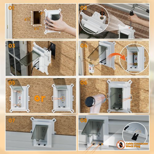 Recessed Outlet Box, DBVS1C-1 Low Profile Electrical Outlet Boxes, Wall Plate Kit for New Vinyl Siding, Enclosed Weatherproof Pack with Duplex & Decorator Style Covers, 1-Gang, Vertical, Clear