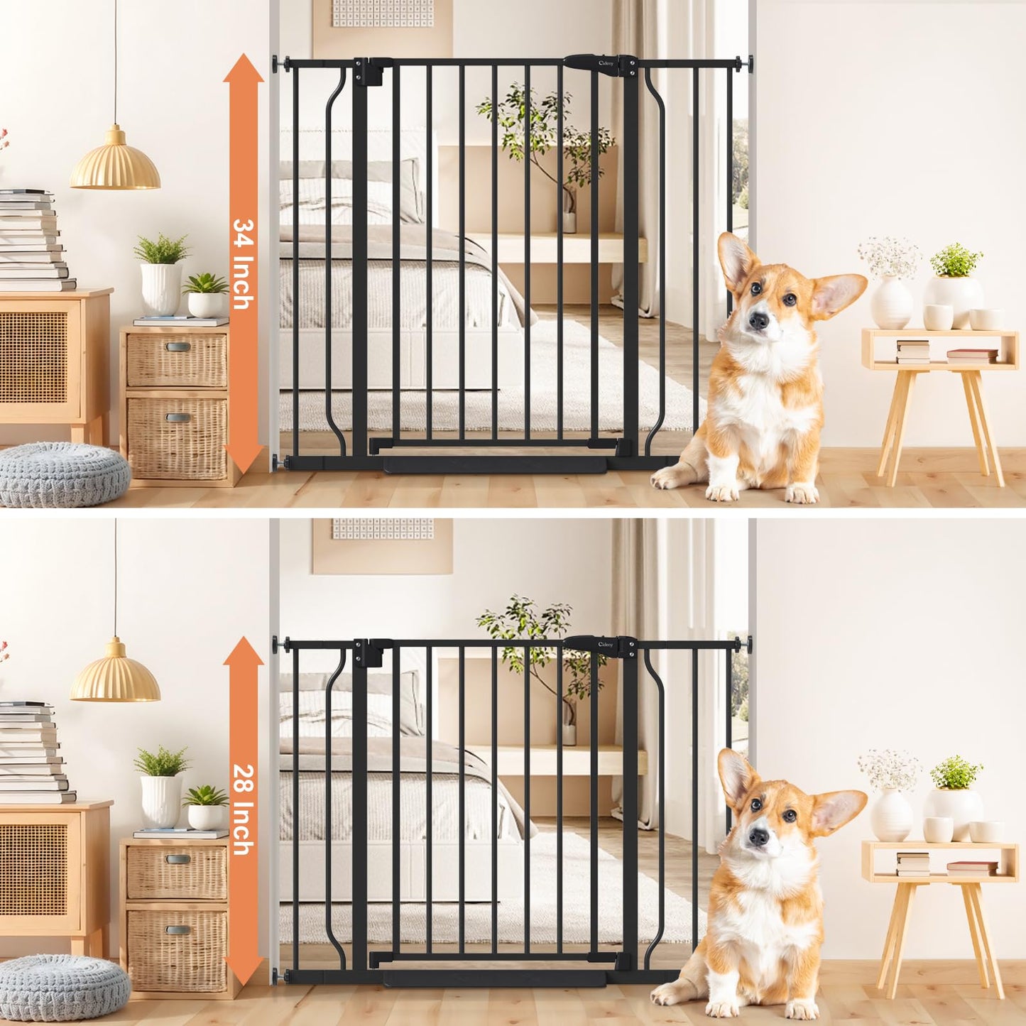 Cideny 34" Extra Tall Baby Gate for Stairs, Auto Close Stroller Friendly Dog Gate Indoor for Doorways, Pressure Mounted 29"-40" Wide Baby Gate, Easy Walk Through Gate for Children & Pets, Black
