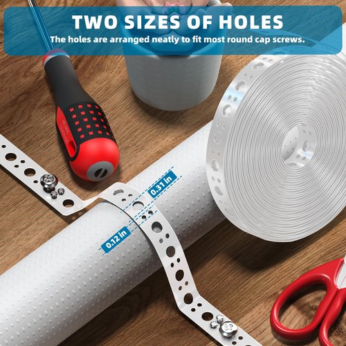 U0U 1 Inch x 30FT Metal Strapping with Holes,White Galvanized Pipe Pipe Hanger Strap,Steel Strap for Pipe Hanger Strap Support