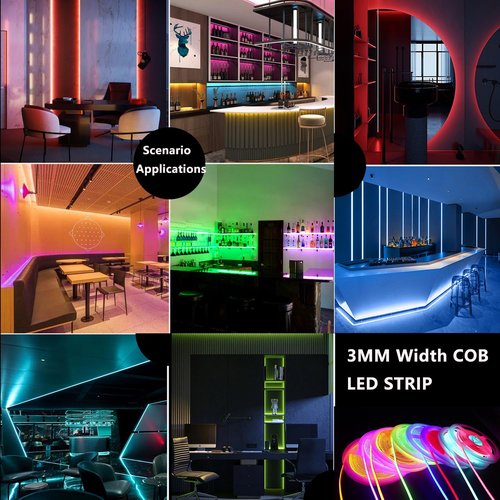 Boarda-Lighting Ice Blue COB LED Strip,12V 3mm 400LEDs/m RA>90 High CRI Tape Light, Cuttable Flexible,16.4FT 2000LEDs IP30 COB LED Light for Indoor House Kitchen Room Decor