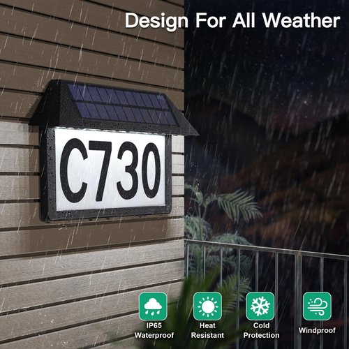 RigidBeam Solar Address Sign, Solar Powered Luminous House Number, Lighted Up Plaque Outdoor Waterproof for Patio Yard Home.