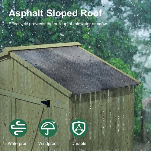 IWDOO Outdoor Storage Shed, 76'' Outdoor Shed Storage Cabinet, Garden Shed, Wood Tool Shed with Lockable Doors and Floor, Waterproof Roof for Yard, Patio, Deck, Porch, Lawn