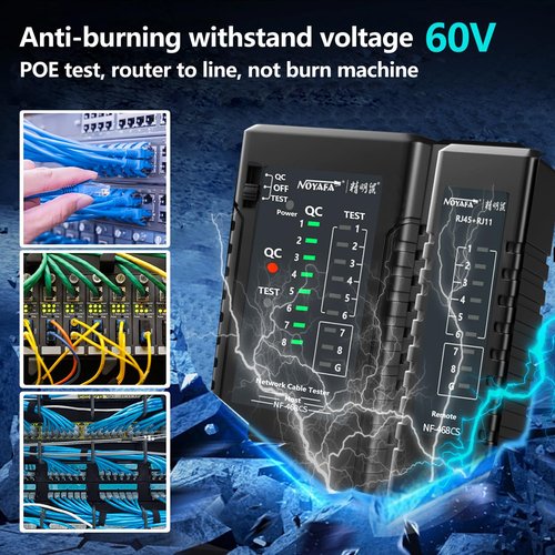 NF-468CS Network Cable Tester,RJ45/RJ11/CAT5/CAT6/CAT5E/CAT6A/ CAT7/POE Test UTP/STP Continuity Tester Ethernet Cable Mapper Phone Line CAT3, Ethernet Cable Tester, LAN Cable Test Network Tools