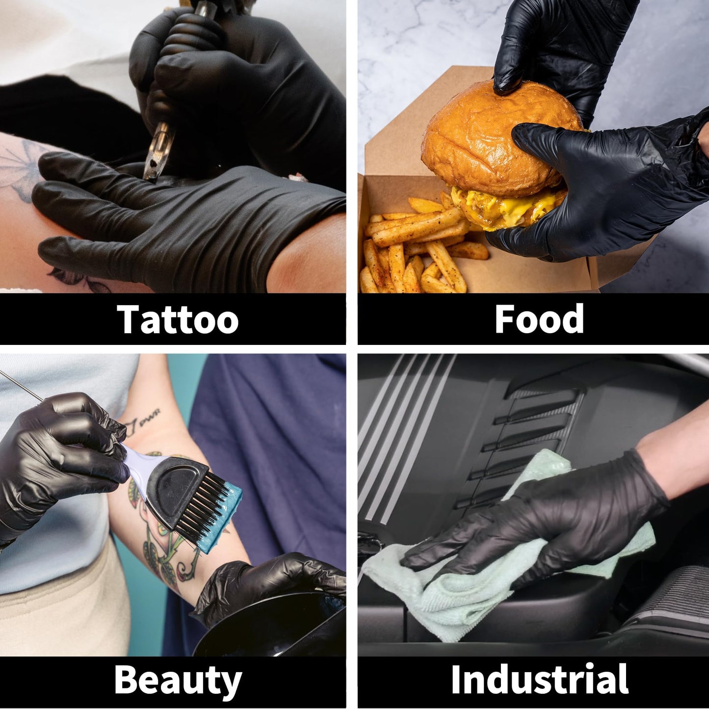 Jointown Vinyl Exam Gloves- 4 mil Safty Glove Latex-Free & Powder-Free, SGBE 8003 Synmax Disposable Medical Glove Large (Case of 1000, Black)