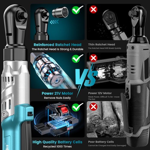Seesii Cordless Electric Ratchet Wrench 3/8：Brushless Motor, 21V, 66 ft-lbs Torque, 250 RPM, 2x2.0Ah Batteries, 3" Extended Bar, 8 Sockets & Adapters (1/4" & 1/2")"