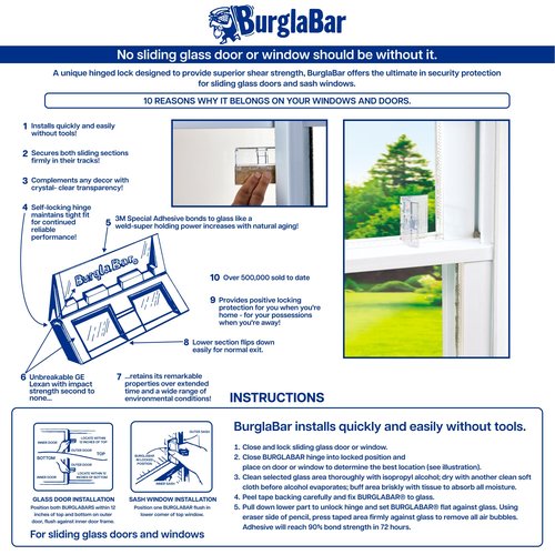 Burglabar 2 Pack for Sliding Door Locks for Sliding Glass Doors & Windows, Child Proof