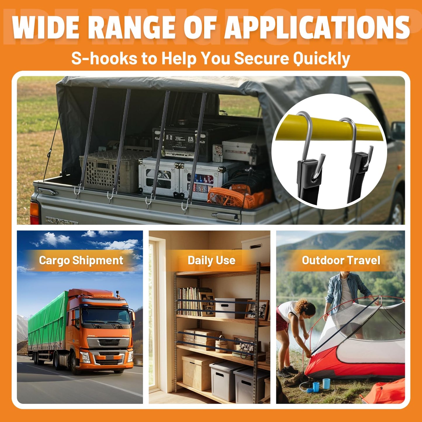 HOXWELL 21" Rubber Bungee Cords with Hooks, Heavy Duty EPDM Bungee Cord with 150% Max Stretch, Heavy Duty Bungee Straps for Securing Tarps, Canvases, Cargo, Motorcycle, Weatherproof, Pack of 10