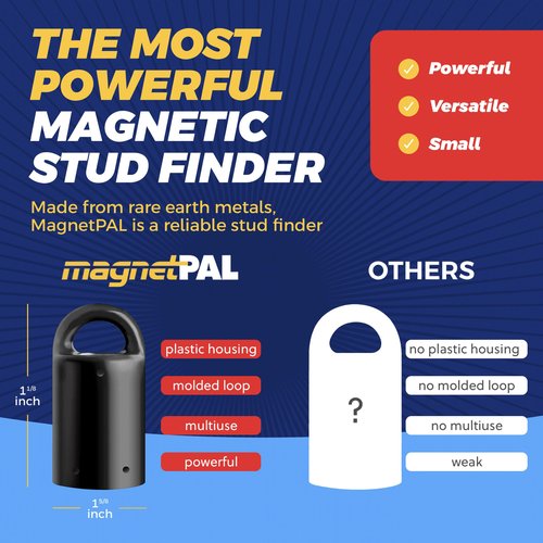 MagnetPAL Heavy-Duty Neodymium Anti-Rust Magnet, Magnetic Stud Finder, Hide-A-Key, Tool Holder & Retrieval, Most Powerful Magnet 12lb Pull, Indoor or Outdoor Multi Use Tools, Quick Release Keys Red