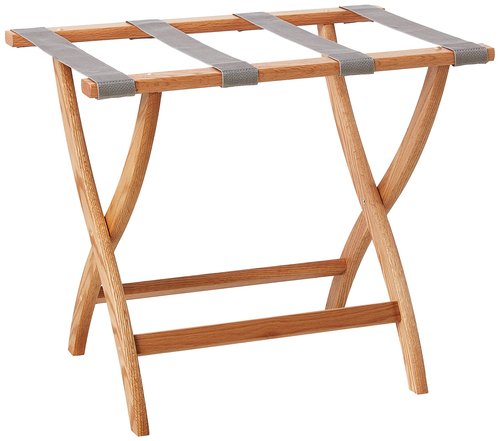 Wooden Mallet® Designer Curve Leg Luggage Rack, Grey Straps, Light Oak