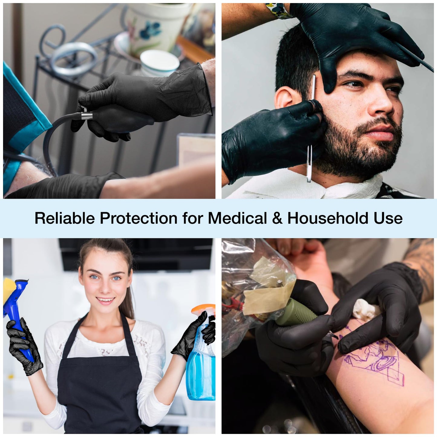 1st Choice Black Nitrile Exam Gloves 4 Mil Disposable Nitrile Food Safe for Cooking, Cleaning, Salon Use, Large, Box of 100