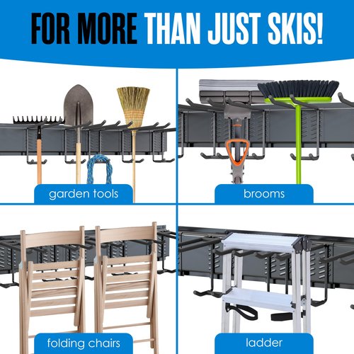 Houseables Ski Rack Wall Mount, Ski Holders For Wall, Rack For Garage, Snowboard Storage, Gear Hanger, Organizer, Grabber, Indoor, Store 5 Pairs, 270 lbs Capacity, 32 x 4 Inch, Steel