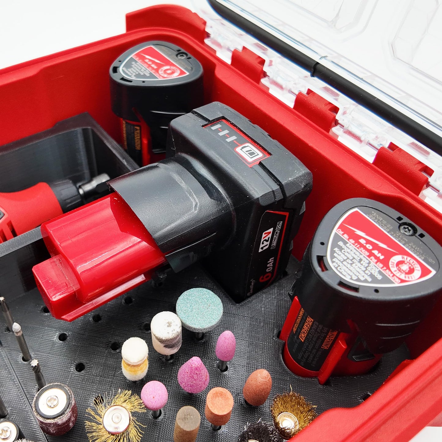 M12 Rotary Packout Organizer with Drawer and Bit Storage for Milwaukee Packout Compact Tool Box- Battery, bits, and Blade Storage- Liner Only