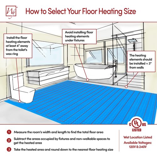 WarmlyYours 56 sqft Electric Radiant Floor Heating System - Heated Floor System Kit with 180 ft. Floor Warmer Cable 120V, UWG5 WiFi Thermostat, Uncoupling Membrane, Sensors, Install Tester