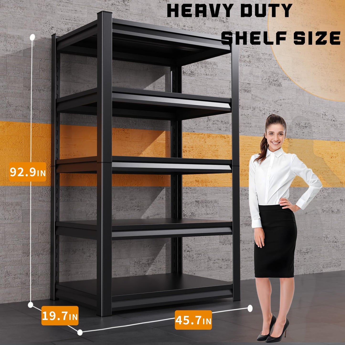 LLIIFFEE Garage Shelving Metal Shelf Heavy Duty Storage Shelves Industrial Shelving 5 Tier Adjustable Shelves Storage Rack Utility Shelves for Garage, Warehouse, Basement (20" D x 46" W x 93" H)