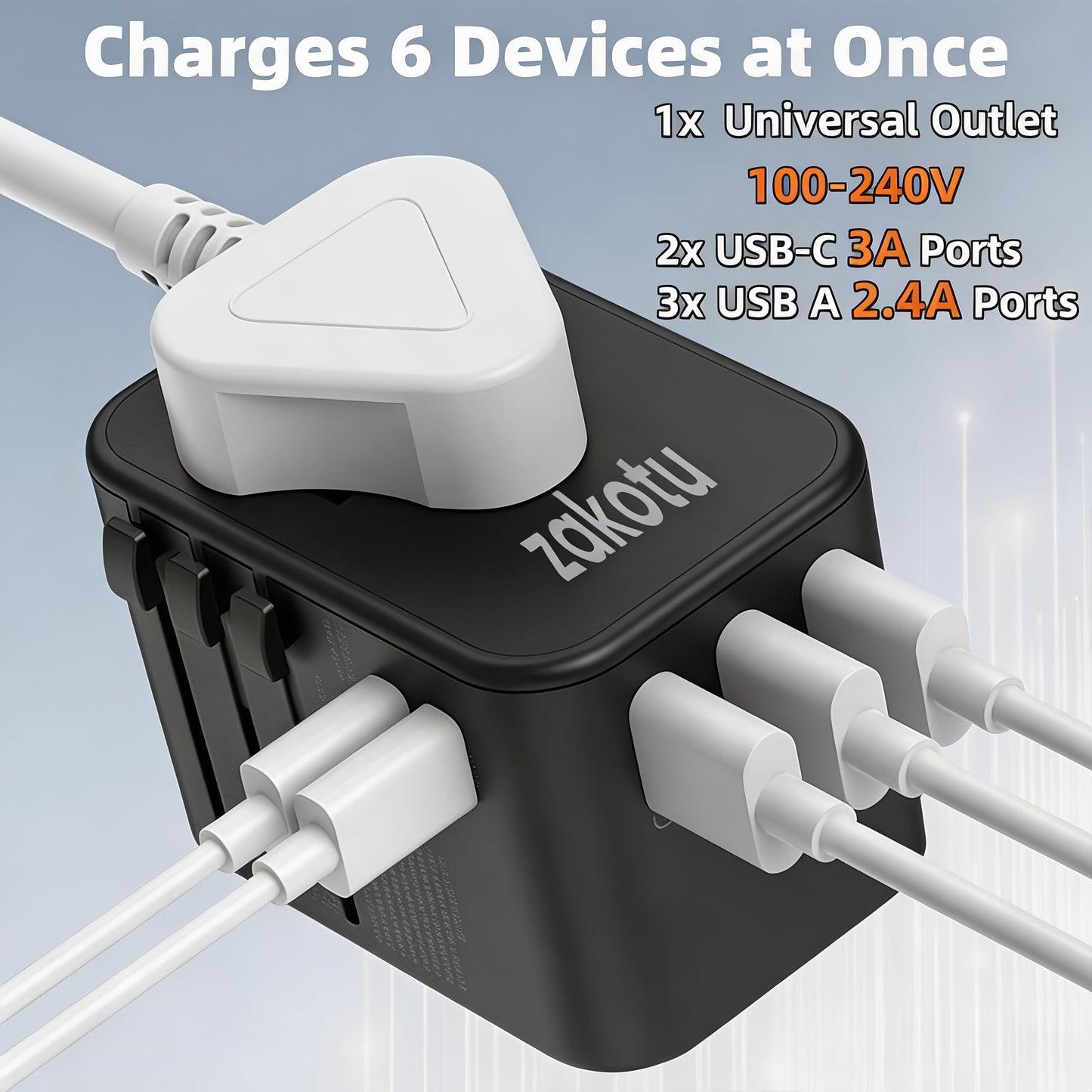 Universal All in One 35.5W Worldwide Travel Adapter with PD&QC 3.0 Dual USB-C, 3 USB Travel Adapter Worldwide, International Power Adapter with Type I C G A Outlets 110V 220V A/C-EU Euro US UK