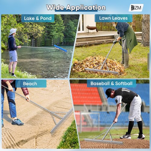 Floating Weed Lake Rake, 36" Aluminum Landscape Rake with Adjustable Handle, 33FT Rope & Float, Weed & Algae Removal of Leaves, Floating Scum, Multifunctional Detachable Aquatic Weed Rake with Gloves