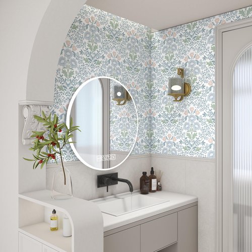 Floral Wallpaper Peel and Stick Wallpaper 17.3"x78.8" Boho Contact Paper Removable Self Adhesive Wall Paper for Bathroom Bedroom Blue and White Wildflower Wallpapers for Walls Home Decorate Vinyl