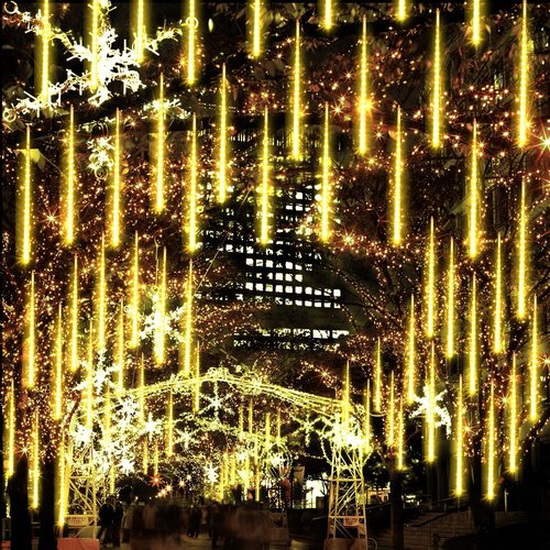 Christmas Meteor Shower Lights, USB Powered 12 Inch 8 Tubes Outdoor Falling Rain Drop Snowfall Icicle Light for Xmas Holiday Tree Garden Decor