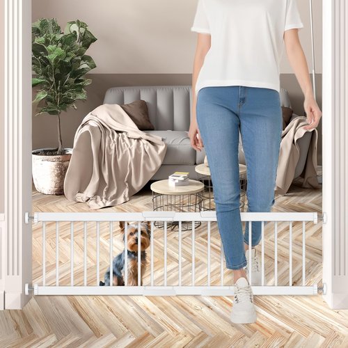 Unidevice Short Dog Gate - 14" Tall Small Puppy Safety Pet Gates Easily Step Over, 16.5"-44" Adjustable Extra Wide, Metal Doggy Door for Passageway Stairs Kitchen Bedroom Indoor, Pressure Mounted
