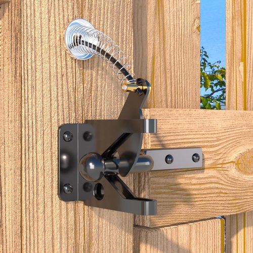 JZVXX Gate Latch with Spring Cable Pull for Fence Gate - Carbon Steel - Black,Self Locking Fence Gate Latch,Gate Latch for Wooden Fence,Fence Door Latch