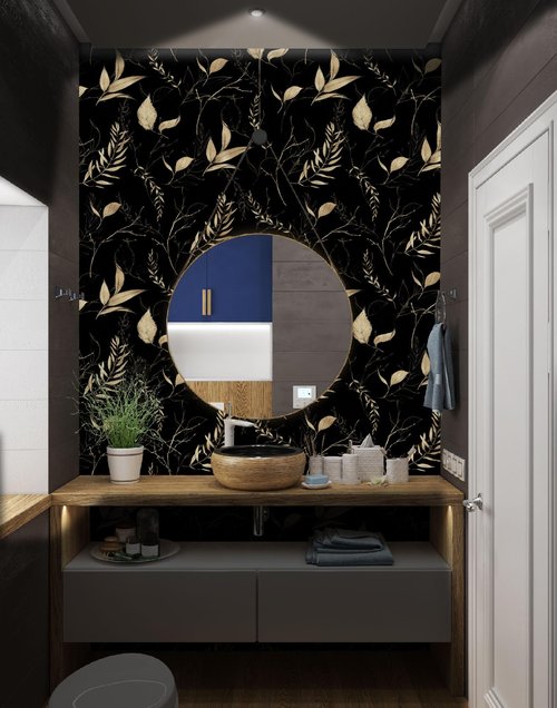 Akodm Black and Champagne Gold Leaf Wallpaper Peel and Stick Modern Botanical Contact Paper for Cabinets Drawers Bathroom Removable Self Adhesive Thick Vinyl Waterproof Luxury Wallpaper 17.7"x70.8"