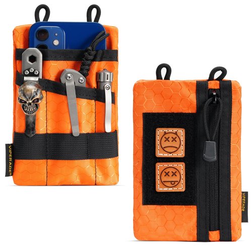 VIPERADE VE1-P Pocket Organizer, EDC Pocket Organizer Men, EDC Organizer Pouch Tool Pouch with 5 Tool Storage EDC Pouch for Flashlight, Pocket Knife, Tactical Pen, EDC Gear (Orange)