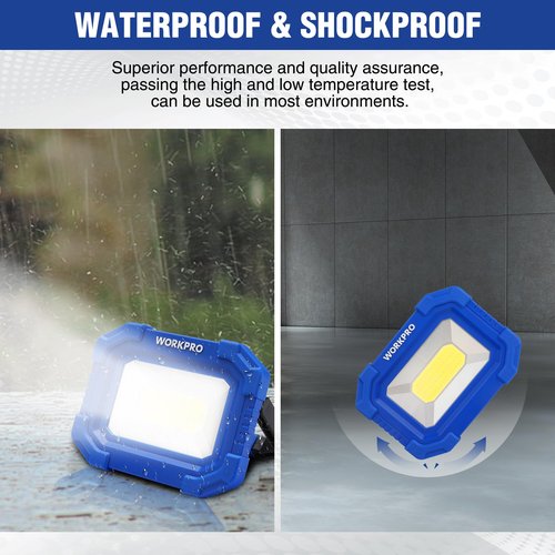 WORKPRO LED Work Light, Rechargeable Magnetic Work Lights with Stand, Portable, Waterproof, 2000LM COB Flood Light for Camping, Fishing, Car Repair, Job Site Lighting, Hiking, 4 Modes, 2 Pack