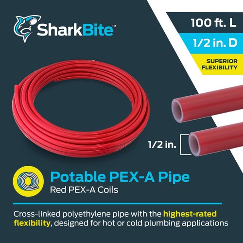 SharkBite 1/2 Inch x 100 Feet Red PEX-A, Flexible Water Pipe Tubing for Plumbing, UA60R100
