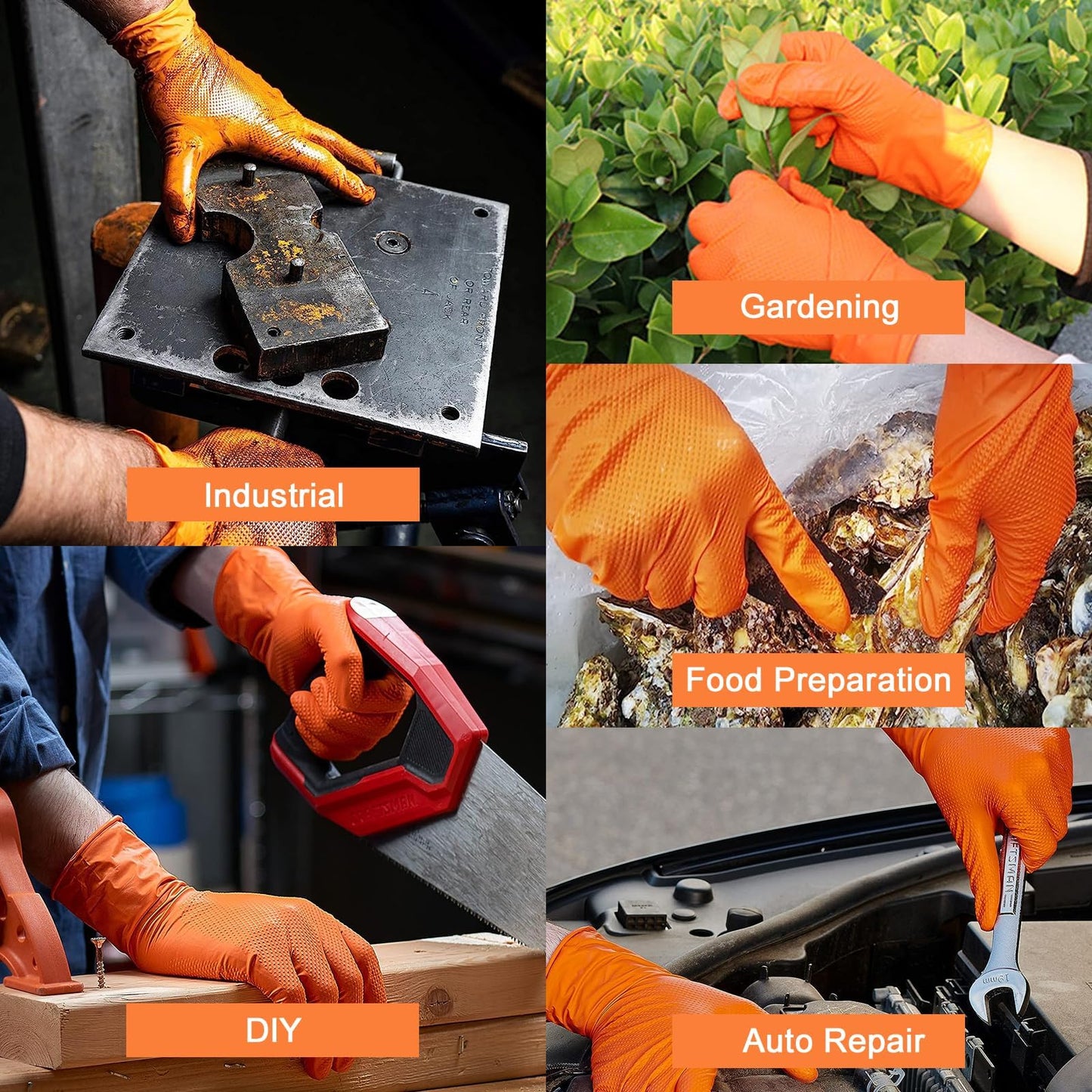 PROMEDIX P Heavy Duty Nitrile Disposable Gloves,8-mil Orange,Raised Diamond Texture Work Gloves，Industrial Work gloves (8mil Orange Box of 50, Small)