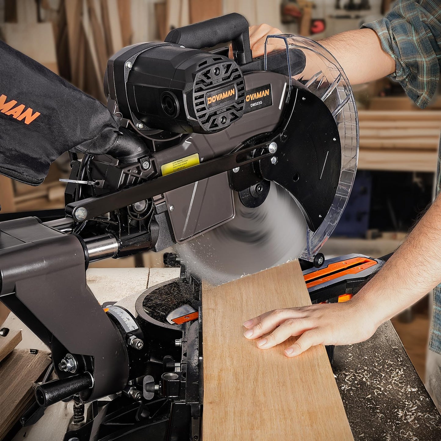 DOVAMAN 12-Inch Dual-Bevel Miter Saw, Compound Sliding Miter Saw, Ambidextrous Operation, 3800RPM, 4.2 x 13in Cutting Capacity, Laser Guide, 0-45° Bevel & Miter Cut, 9 Positive Stops, 15-Amp Corded