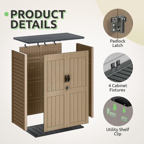 GOOBED Vertical Outdoor Storage Shed, 59 Cubic Feet Resin Tall Shed, Lockable Waterproof Tool Organizer for Garden, Garage, Patio, No Shelves (Brown)