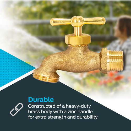 EZ-FLO Irrigation Hose Bibb, 1/2 Inch MIP Connection, 1/2 Inch MHT Connection, Brass Plumbing Fitting, 20183